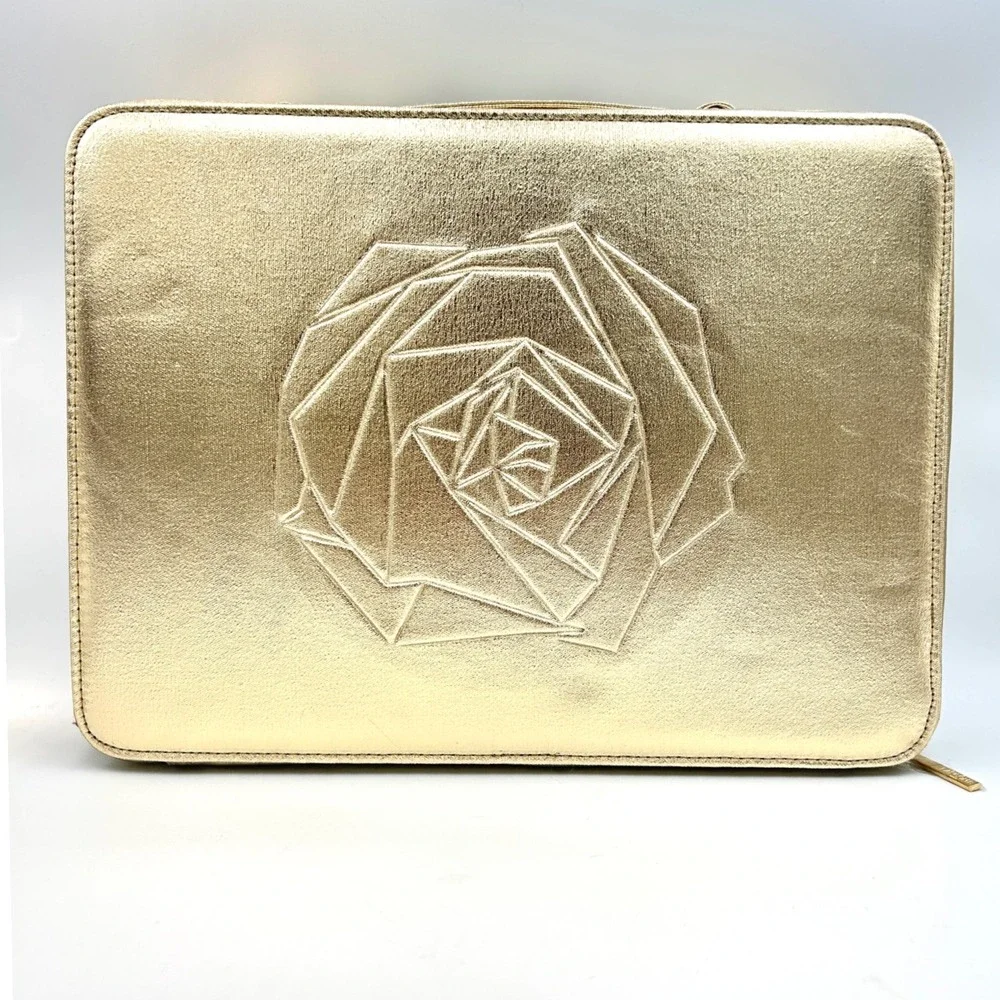 Lancome Makeup Train Case Travel Bag Gold Metallic Rose Vanity Decor Large NEW
